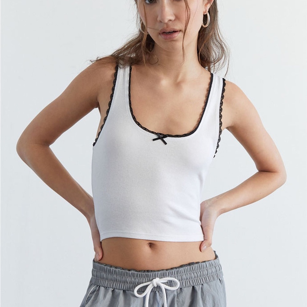 PACSUN 1980 Stellar Femme White Lace Trim Tank Top